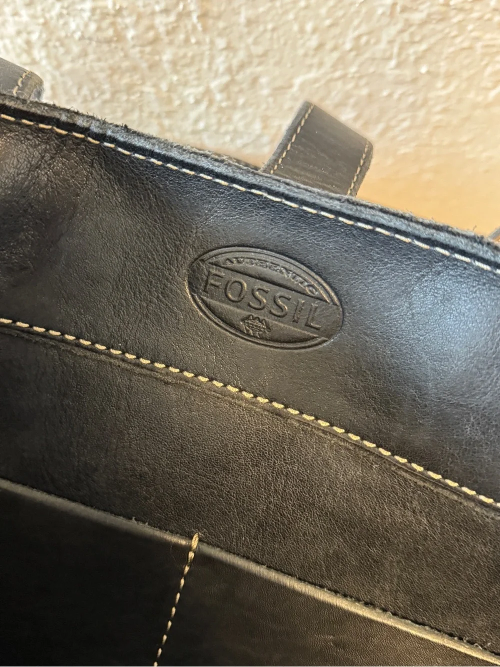 Fossil Austin large black leather shopper tote
